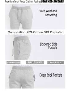 Mens Casual Tech Fleece Solid Stacked Sweat Pants - OATMEAL - View 5