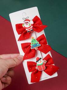 5pcs/Set Girls' Cartoon Santa Claus, Christmas Tree, Bow Hair Clips, Bowknot Side Clips, Hairpins For Teens