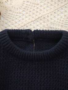 Infant Round Neck Long Sleeve Warm Knit Sweater - Royal Blue - View 3
