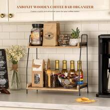 2-Tier Wooden Counter Organizer Storage Rack, Multi-Purpose Standing Shelf For, Coffee Station, Kitchen, Office, Spice & Dressing Table Storage - Brown - View 3