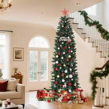 Árbol de Navidad con lápiz, árbol de Navidad Artificial preiluminado, árbol de Navidad Realista, decoración Artificial para Uso en Interiores y Exteriores - 6 pies - Ver 7