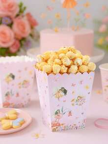 10个粉色纸质爆米花盒，粉色仙子主题生日派对一次性食品容器、餐盘、粉色仙子派对装饰、粉色仙子生日派对用品、粉色仙子装饰、婴儿派对、婚礼、生日装饰、生日派对用品、家庭电影之夜爆米花盒 - 花精靈 - 查看 6