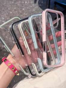 1pc Minimalist Dopamine Colorful Frame Phone Case, Compatible With IPhone 16/16 Pro/16 Plus/16 Pro Max, 17/17 Pro/17 Plus/17 Pro Max, 15/14/13/12 Pro Max/11, Matte Transparent Full-Body Protective Shockproof Case - Black - View 5