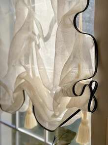 1 件法式复古风格奶油色薄纱窗帘，日式升降系带厨房隔断帘，装饰性半帘 - 彩色 - 查看 9