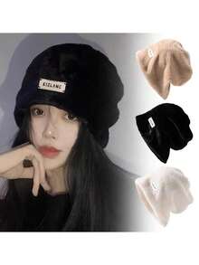 1pc 冬季保暖兔毛堆堆帽女遮脸防寒毛绒桶帽大头围脸露小毛毛防寒帽女时尚毛绒帽子羊毛宽松保暖纯色冬帽加厚户外防寒帽女帽子生日礼物情人节礼物滑雪帽骑行帽保暖 - 彩色 - 查看 7