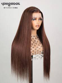 MEGALOOK 13x4蕾丝前假发，100%真人发丝，柔顺直发深棕色 - 预漂白发结，预拔毛发际线，透明蕾丝，高品质原生发，180%密度 - 日常佩戴舒适，适合办公室、派对、Y2K主题活动、度假、户外活动、周日盛装、学校、节日、圣诞节、返校季、婚礼、万圣节、约会之夜等场合，魅力女士假发 - S4 - 查看 7