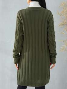 Female Cardigan, Solid Color Long Sleeve Sweater Knitted Coat With Pockets For Spring Fall, S/M/L - Army Green - View 4