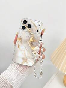 1个大理石纹彩绘加厚防震透明手机壳，配手工串珠手链，兼容 17 Pro/17 Air/17/17 Pro Max/16/11/16 Pro/16 Plus/16 Pro Max/16 e/15 Pro Max/13/14/12/XS/XR/7G/8P，Galaxy S25/S25 Plus/S25 Ultra/A16/A36/A26/A56/A50/A12