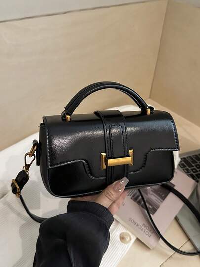 New Fall/Winter Women's Handbags Hardware-Accented Leather Straps Retro-Chic Mini Square Tote Flip-Top Closure Adjustable Long Shoulder Strap Compact, Lightweight Minimalist Crossbody Bag