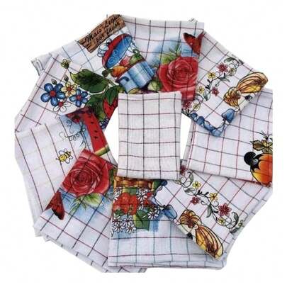 Kit 10 Panos de Prato Copa e Cozinha Bom Guardanapo Branco e Xadrez Estampado 100% Algodão