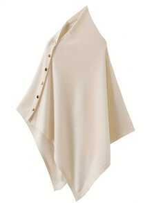 1 pièce Châle écharpe pour femme - Châle cape multifonctionnel élégant et luxueux avec fermeture à bouton métallique, tissu beige/blanc doux et respirant, durable et antidérapant, étole polyvalente pour le bureau, les fêtes, les voyages - Accessoire léger et chaleureux avec style - Multicolore - Voir 3