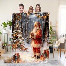 1pc Christmas Santa Claus, Snowman, Reindeer Gift Box Fleece Blanket, Super Soft Flannel Suitable For Bedroom, Living Room, Sofa And Office, Great For Travel And Gift, Christmas