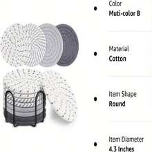 手工编织圆形隔热杯垫，简约咖啡、牛奶、下午茶杯垫 - 彩色 - 查看 7