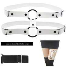 2pcs Adjustable Faux Leather Leg Garter Belt, 2 Rows Elastic Punk Thigh Garter Women Parties - White - View 2