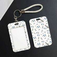 Blue Floral ID And Card Holder - Plastic Protector Transparent Front And White Back Elegant Design Perfect Gift For Fans Travelers Travel Accessories Elegant Accessory Secure Closure For Women Money Wallet Mini Wallet Purse Wallet Wristlet Wallet Card Wallet