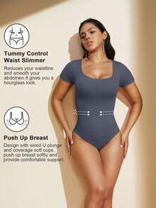 1 bộ áo liền thân định hình cơ thể màu trơn dành cho nữ, giúp kiểm soát vòng bụng và làm thon gọn vóc dáng. - Bụi tím - Xem 4