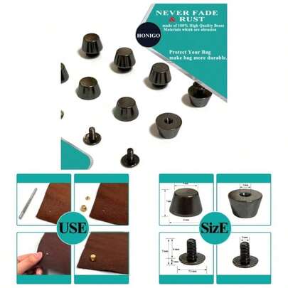 8 Pcs Gold Rivets Stud Handbag Purse Feet 12 Inch Round Metal Solid Brass Studs Screw Back Feet 12mm Spikes Leathercraft Leather Bag