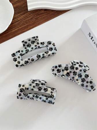 1pc Women's Cute Animal Element Colorful Half-Circle, Square Black & White Dog Paw Print Hair Claw Clip, Ponytail Hairstyle Accessory Hair Clip Hair Claw, Suitable For Matching Outfits, Beach Vacation, Daily Outing Hair Decoration Accessories, Bohemian Cute Fashion Hair Clutch Winter Hair Accessories