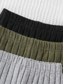 Set de 3 pantalones acampanados de punto acanalado para niñas - Cintura elástica, transpirable y ligero, adecuado para primavera, verano, otoño, unicolor casual (gris/verde/negro) - Fácil cuidado a mano/limpieza en seco, pantalones para niñas, pantalones de cintura elástica, adecuado para exteriores - Multicolor - Ver 5