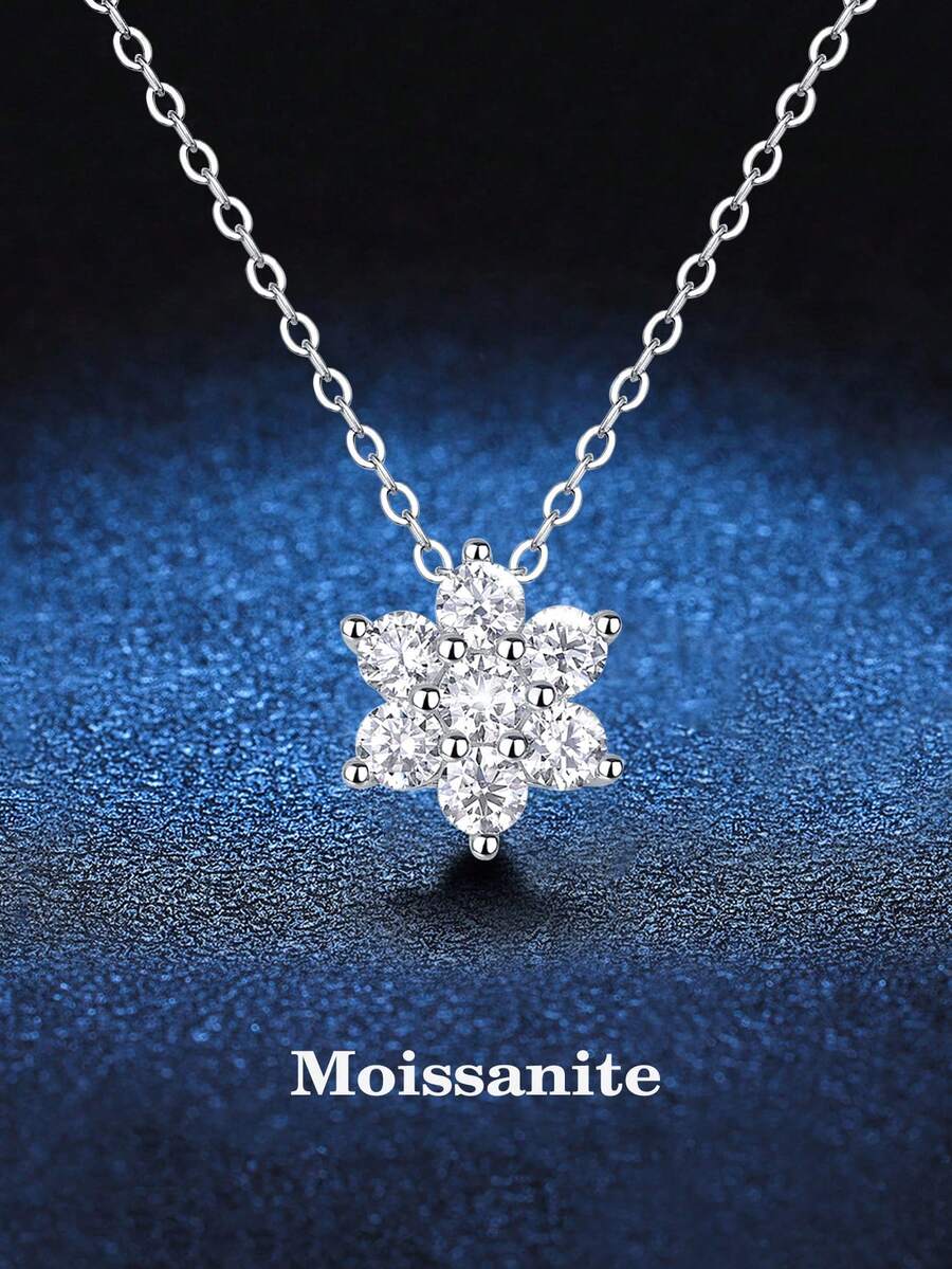 BLOVEMEE 1pc 925 Silver 0.7ct Moissanite Snowflake Necklace, Suitable For Daily Wear, Commute, Party, Vacation, Birthday, Valentine's Day, Mother's Day, Wedding Anniversary, Christmas, Women's Jewelry Gift