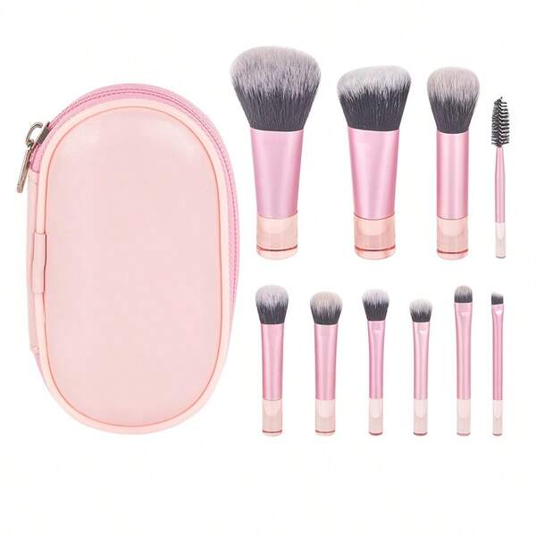 Neuer grenzüberschreitender Stil Anfänger 10 Stücke Mini-Make-up-Pinsel-Set mit Kristallgriff, tragbarer Foundation-Make-up-Pinsel, Lidschatten-Pinsel und passendem Pinseletui