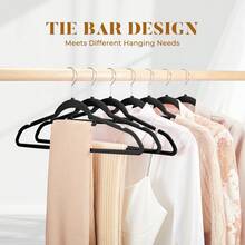 Blauesmeer 50-Piece Velvet Hangers, Space-Saving, Hangers With Tie Clips, 360° Rotatable, Suitable For Suits, Jackets, Shirts, T-Shirts, Dresses, And Camisoles (Black) - 黑色 - 查看 3