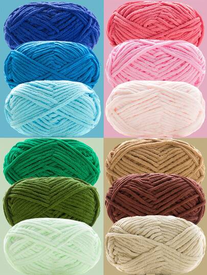 3卷/(140-150克) 中等粗细雪尼尔纱线，适用于手工编织、钩编、DIY圣诞工艺品、圣诞老人、派对装饰，100%聚酯纤维，每卷约50克