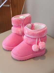 1 Paar Kinderstiefel, khakifarbene thermisch gefütterte dicke Plüsch-Schneestiefel, weiche Sohle mit rutschfestem Design, vielseitig einsetzbar für Jungen & Mädchen für Outdoor, Party, Reisen, Winter - Pink - Übersicht 5