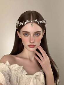 1pc Crystal Queen Crown Headband, Rhinestone Bridal Wedding Hair Accessories, Vintage Leaf Rhinestone Headpiece Pendant Hairband, Suitable For Women Princess Performance, Party, Halloween Costume, Bridesmaids Gifts, Coronas, Tiara