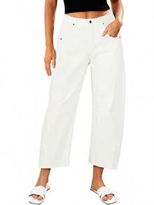 LookbookStore High Waisted Wide Leg Baggy Barrel Jeans Denim Jean Pantshalloween - Kem Trắng - Xem 12