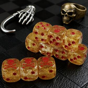 5 قطع مجموعة نرد جمجمة ذهبية اللون، اكسسوارات لألعاب الطاولة بطراز قاتم وجوثي