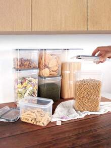 VOOVA 6/24/30-Pcs Sealed Food Storage Containers With LIDS For Cereal, Pasta, Flour And Candy Dishes, Candy Jars, Plastic Kitchen Storage Containers, Kitchen Accessories,Christmas Gifts,Christmas Stuff , - 黑與白 - 查看 4
