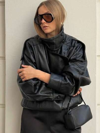 Chaqueta de mujer negro, chaqueta bomber para otoño e invierno, abrigos y tops, abrigos exteriores de damas con manga larga, abrigo con botones para invierno