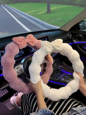 1 pieza Funda de volante de peluche, diseño lindo y elegante para mujeres, cálida para otoño/invierno