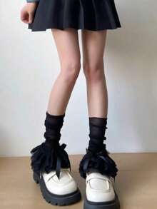 1pair Hot Girl Y2K Mesh Thin Multi-Layer Lace Women's Leg Cover, Lolita, JK Matching, Sweet And Versatile