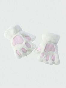 Kawaii 1pair Plush Half Finger Cat Paw Gloves