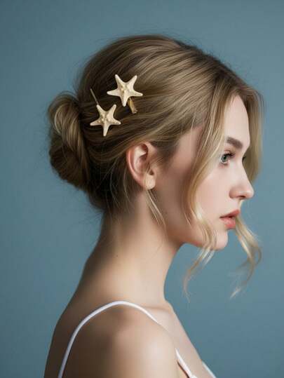 2 Pieces Of Natural Sea Star, Sea Shell And Seashell Hair Accessories For Beach And Travel Photo Shoots, Retro Hair Decorations With Lace Clips
