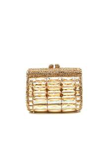 Mini Square Gold Crystal Rhinestone Evening Bag, Metallic Hollow-Out Crystal Clutch, Luxury Full Diamond/Crystal Handbag, Suitable For Weddings, Parties And Galas, Exquisite Gift Box Packaging, Makes A Great Gift - Gold - View 9