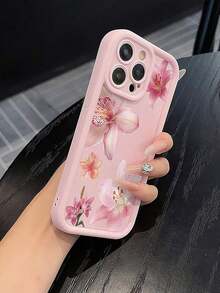 1pc Minimalist Pink Lily Flower Pattern Shockproof TPU Phone Case, Compatible With IPhone 16 Pro Max/15 Plus/14/13/12/11/8P/XS Max And Galaxy S24 Ultra/S23 FE/S22/S21/S20/A52S/A15/A03 - Kiểu 2 (1 chiếc) - Xem 2