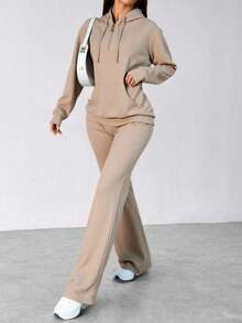 Elegante suéter de mujer con traje de pantalones largos - Caqui - Ver 3