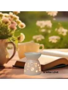 Exquisite Mini Aromatherapy Stove, White Hollow Ceramic Stove, 2.7 Inches X 3.4 Inches, Flower Love Moon Star Aromatherapy Stove Candlestick, Heating Candlestick, Essential Oil Stove Aromatherapy, Aromatherapy, Suitable For Families, Valentine's Day, Parties, Christmas Parties, Autumn, Festivals, Winter