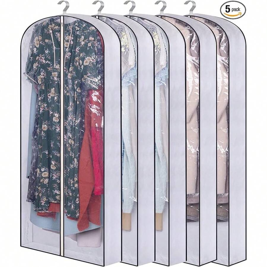 60" Long Hanging Garment Bags For Closet Storage GussetedDress Bag For Clothes, Gowns, Coats, Suits, 5 Packs,NBIHNVF - Nhiều màu 1 - Xem 1