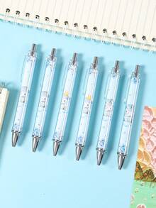 6支/套 蓝色大象图案可伸缩圆珠笔，黑色墨水，性别揭晓派对礼物，婴儿派对装饰，一周岁生日派对用品，新娘送礼会礼物，一周岁生日派对礼物，男宝宝派对用品，男宝宝派对装饰 - 藍色小象 - 查看 8