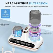 5合1无线床垫吸尘器，采用紫外线和超声波技术，10000PA吸力，低噪音，适用于清洁灰尘、宠物毛发等。 - 彩色 - 查看 4