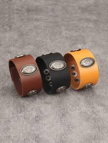 1pc Oval Embossed Floral Men's Leather Bracelet, Vintage Style Minimalist Versatile Accessory, Men's Wristband Christmas Gift, Suitable For Holiday Wear