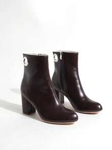 女士时尚派对PU皮革索环粗高跟踝靴