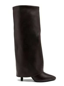 Giày bốt cao có hiệu ứng xếp ly, có gót nhỏ và mũi nhọn tạo nên vẻ ngoài thanh lịch và hiện đại. - màu nâu - Xem 3