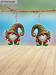 1 Pair Exquisite Red And Green Christmas Tree Hat Christmas Dwarf Acrylic Earrings For Women Christmas Earrings Fun Earring Jewelry Holiday Party Gift Christmas New Year Gift