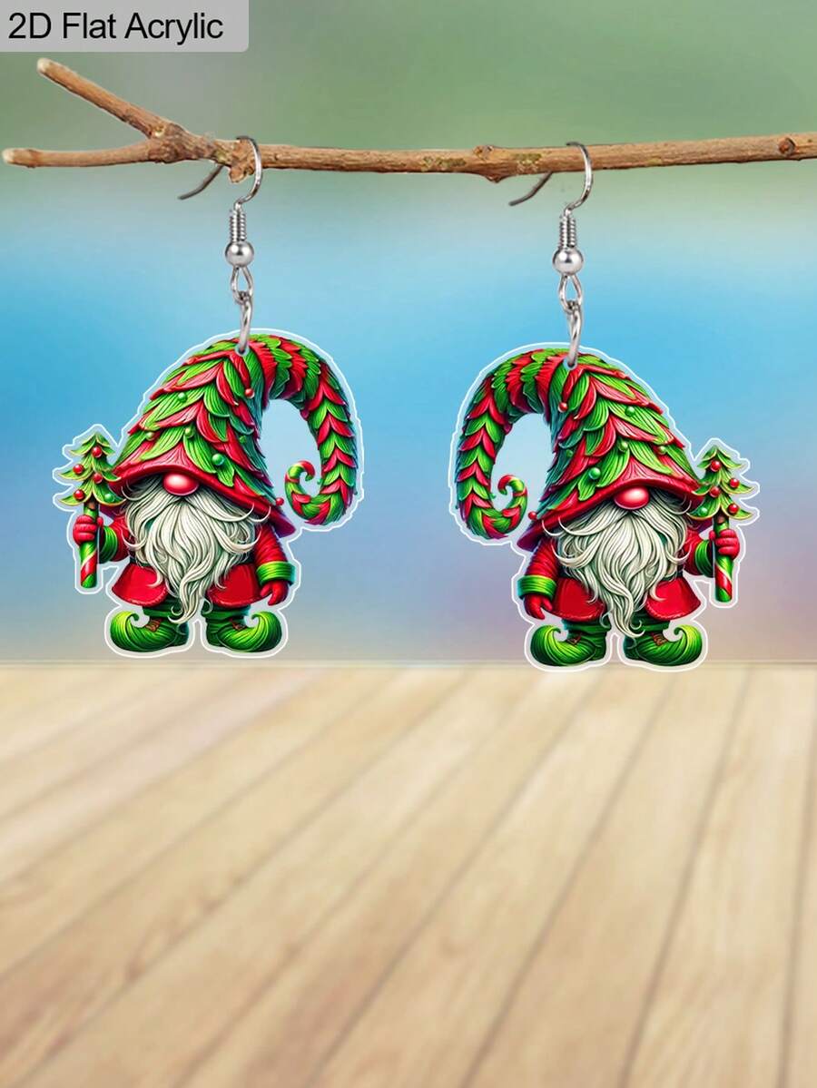 1 Pair Exquisite Red And Green Christmas Tree Hat Christmas Dwarf Acrylic Earrings For Women Christmas Earrings Fun Earring Jewelry Holiday Party Gift Christmas New Year Gift