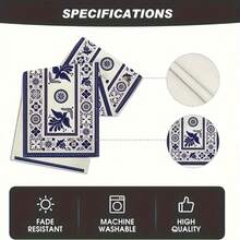 [Muertos Mexican Table Runner] 1pc, Muertos Mexican Table Runner, Heat Insulation Table Pads, Blue Patchwork Tiles Kitchen Dining Table Decoration For Home, Party Decor - 彩色 - 查看 4